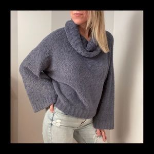 EXPRESS Gorgeous Soft Gray Purple Plush Bell Sleeve Turtleneck Sweater